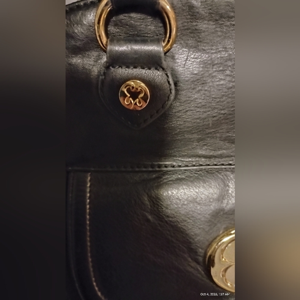 Emma Fox Black Leather Shoulder Bag Turn Lock (13"H×15"W) - Picture 13 of 16